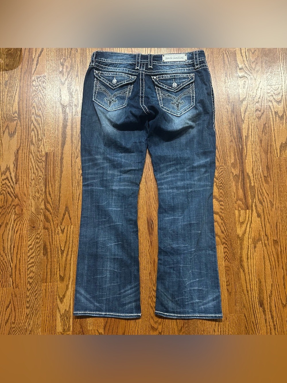 Rock Revival Jamie Easy Boot Jeans Womens Sz32 (38x33) Bootcut Distressed Denim